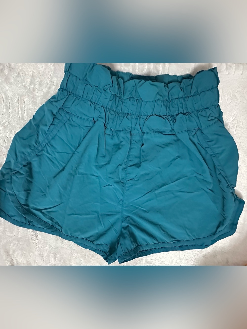 Zenana Teal Smocked High Waisted Running Shorts Built In Liner Size Medium